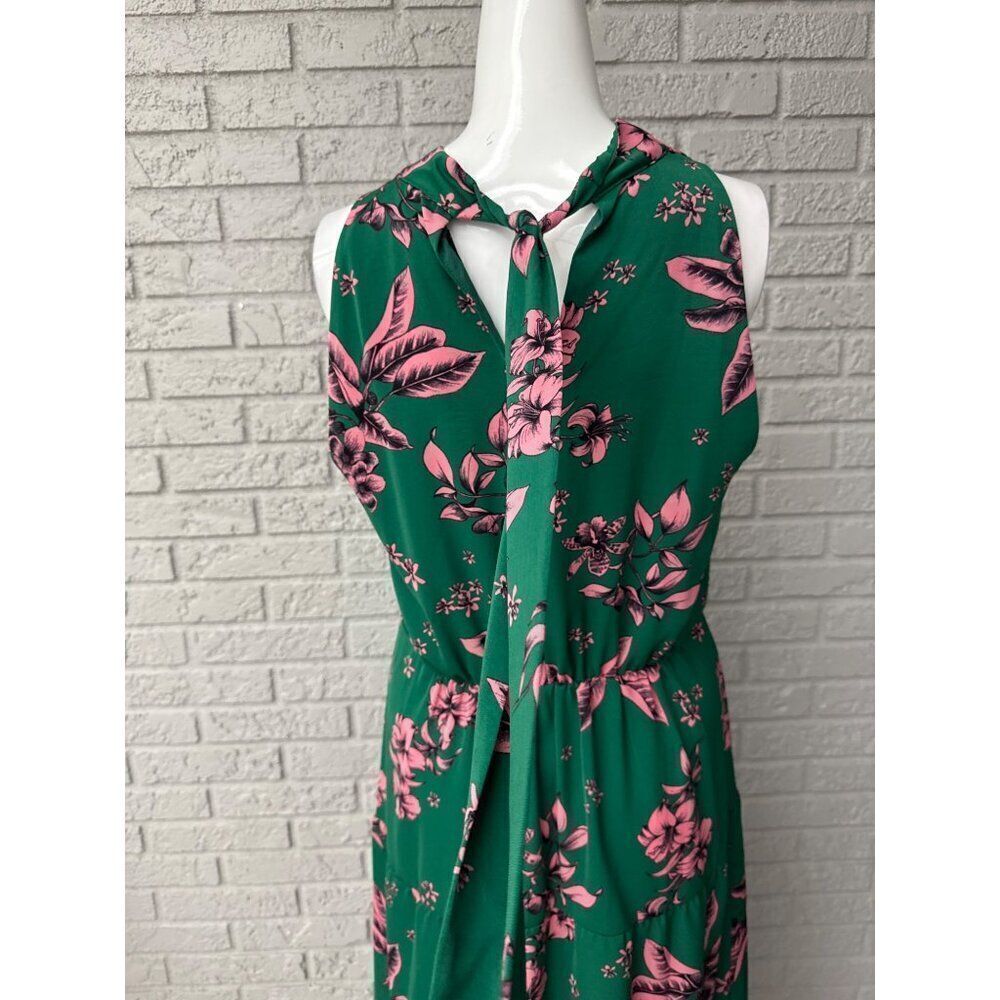 Sam Edelman Women Green With Pink Floral Cut-Out Midi Dress Size 10 - Picture 8 of 10